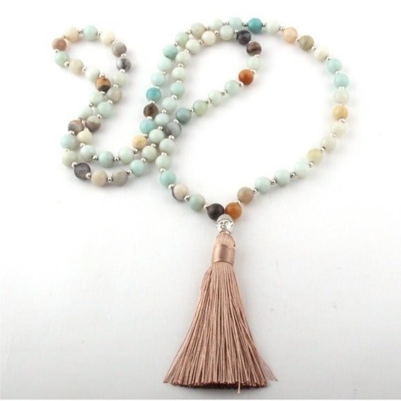 Mala Meditation Beads yoga bohemian necklace blue boho turquoise natural - Picture 1 of 8